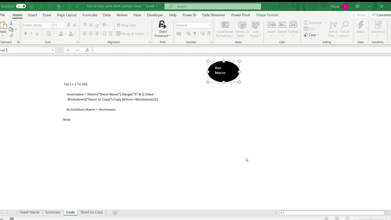 VBA code to copy sheets multiple times YouTube