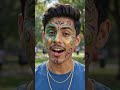 Put me in a park during the day. Give me a unique face paint design that covers my whole face using