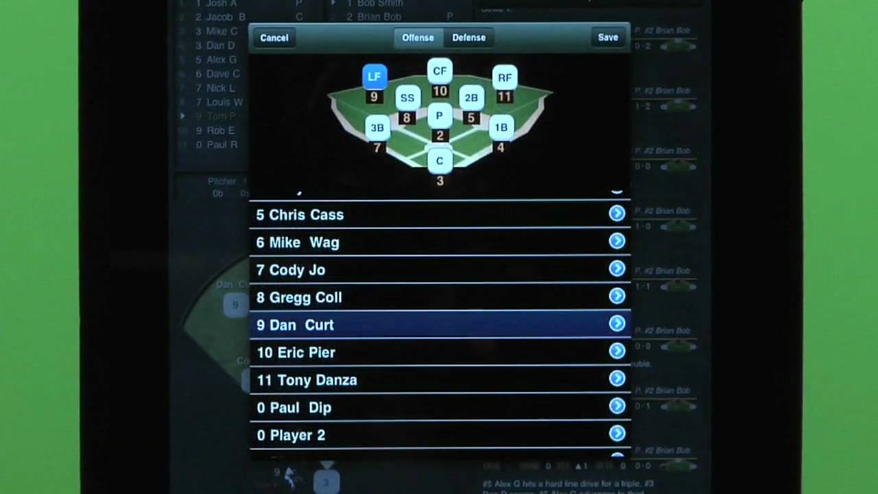 Defensive Substitution ESPN iScore Baseball Scorekeeper for iPad