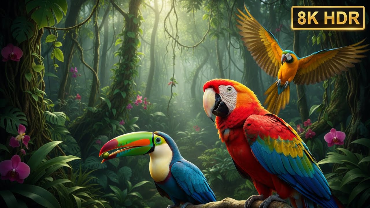 Amazon Jungle Birds | 8K HDR Dolby Vision & Relaxing Exotic Sounds