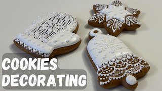 Christmas Gingerbread Cookies decorating / STAR, BELL and MITTENS