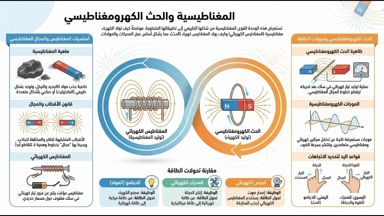 علوم الصف التاسع ملخص الوحدة الخامسة المغاطيسية والحث الكهرومغناطيسي