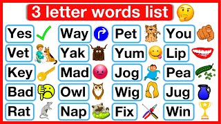 3 Letter Words List 🤔 | Phonics lesson 3 | Reading Words Lesson | Learn with examples