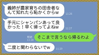 【LINE】農家育ちの私を見下して結婚式でシャンパンをぶっかけて追い返してきたクズ義妹「田舎者の席はないのw」→無言で帰宅したら義妹が大慌てで鬼電してきた理由が...www【総集編】