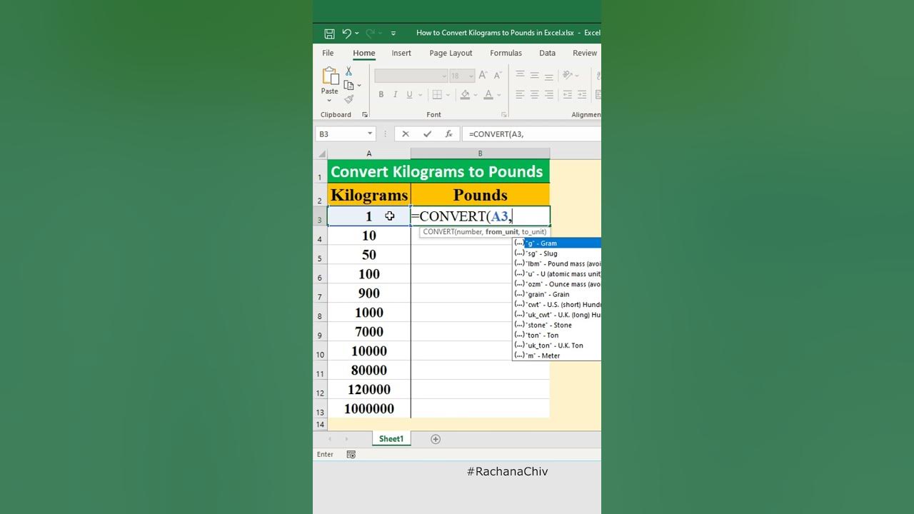 how-to-convert-kilograms-to-pounds-in-excel-excel-short-youtube