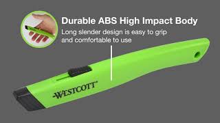 Westcott® Full Size Retractable Box Cutter, Plastic Handle, Green, 6/Box