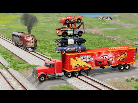 Flatbed Trailer Truck Potholes Transport Car Portal Trap Rescue - Cars vs Speed Bumps 