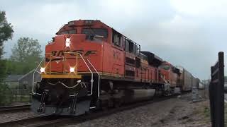 BNSF #9170 Leads WB Mixed Freight with SD60M on DPU. Olathe, KS 4/27/24