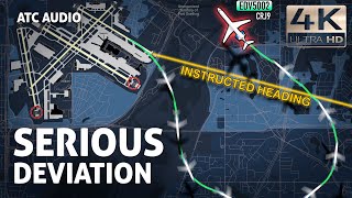 Pilots Significantly Deviates from Instructed departure route. Real ATC Audio