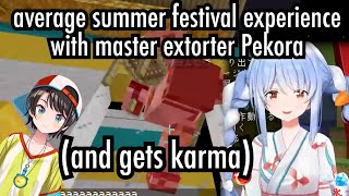 Pekora extorting and attacking people in the Holo summer festival (then gets karma)