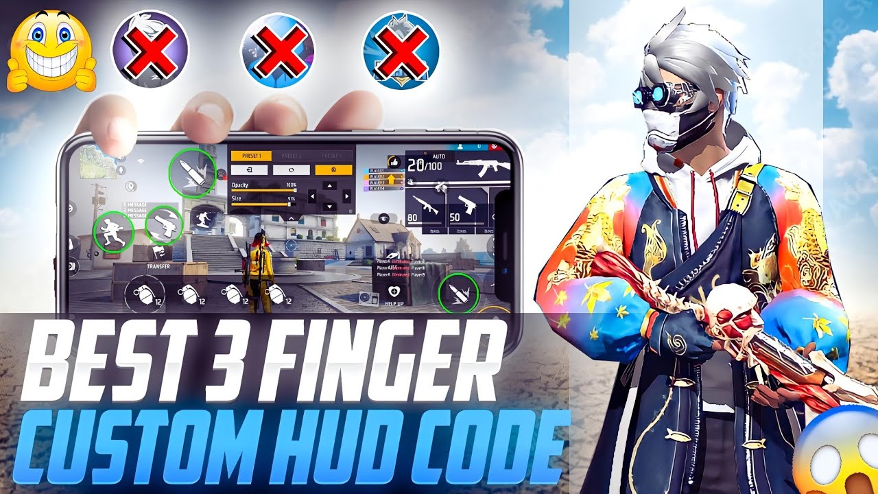 free fire max three finger custom hud code