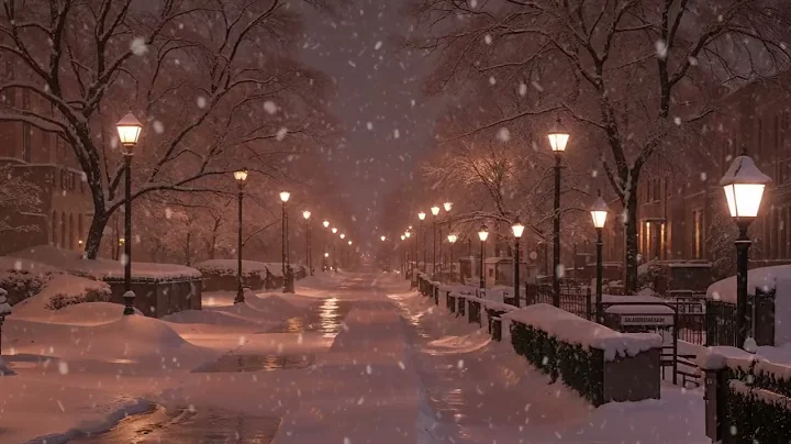 Perfect Winter night on the street | Sounds of Falling Snow & white noise for sleep ( No Ads)