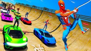 Homem Aranha e Heróis com Carros Jet Ski Aeronave New Challenge GTA V and music SPIDER-MAN mod