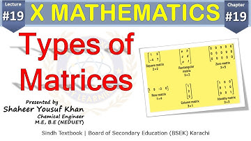 Types Of Matrices || Chapter 19 || Class 10 Maths || Lecture 19 || by ykSir