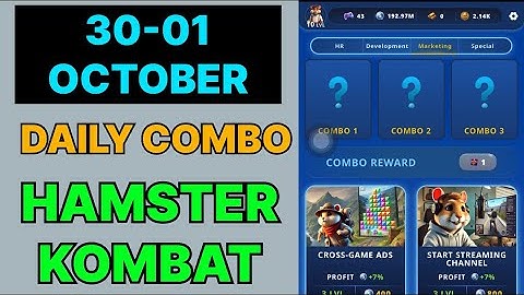 HAMSTER KOMBAT GAMEDEV DAILY COMBO | HAMSTER KOMBAT DAILY COMBO | 01 OCTOBER HAMSTER DAILY COMBO