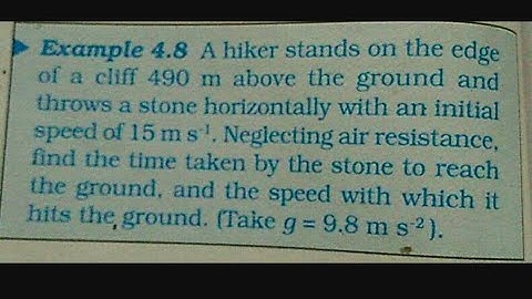 a hiker stands on the edge of a cliff 490m above the ground | example 4.8 | motion in plane class 11