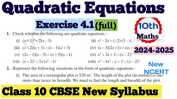 Class 10th Maths Exercise 4.1 (full) Quadratic Equations | CBSE New NCERT Ex 4.1 class 10