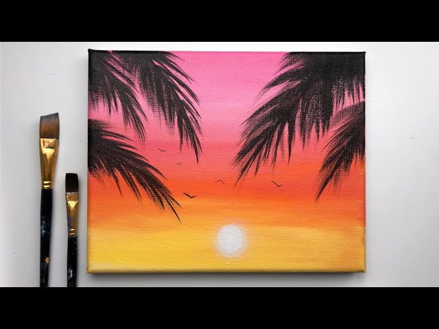 Simple Sunset Acrylic Painting For Beginners On Canvas Step By You - Very Easy Acrylic Painting For Beginners Step By