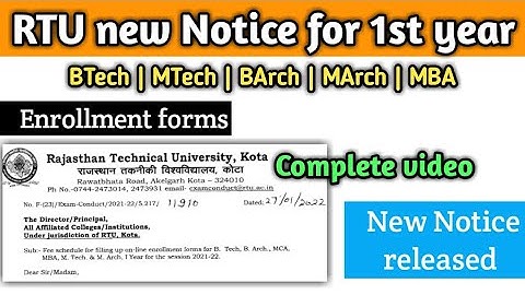 RTU notice for 1st year enrollment | RTU new Notice for odd sem exam | RTU Update