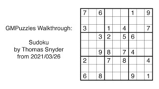 GMPuzzles - 2021/03/26 - Sudoku by Thomas Snyder screenshot 2