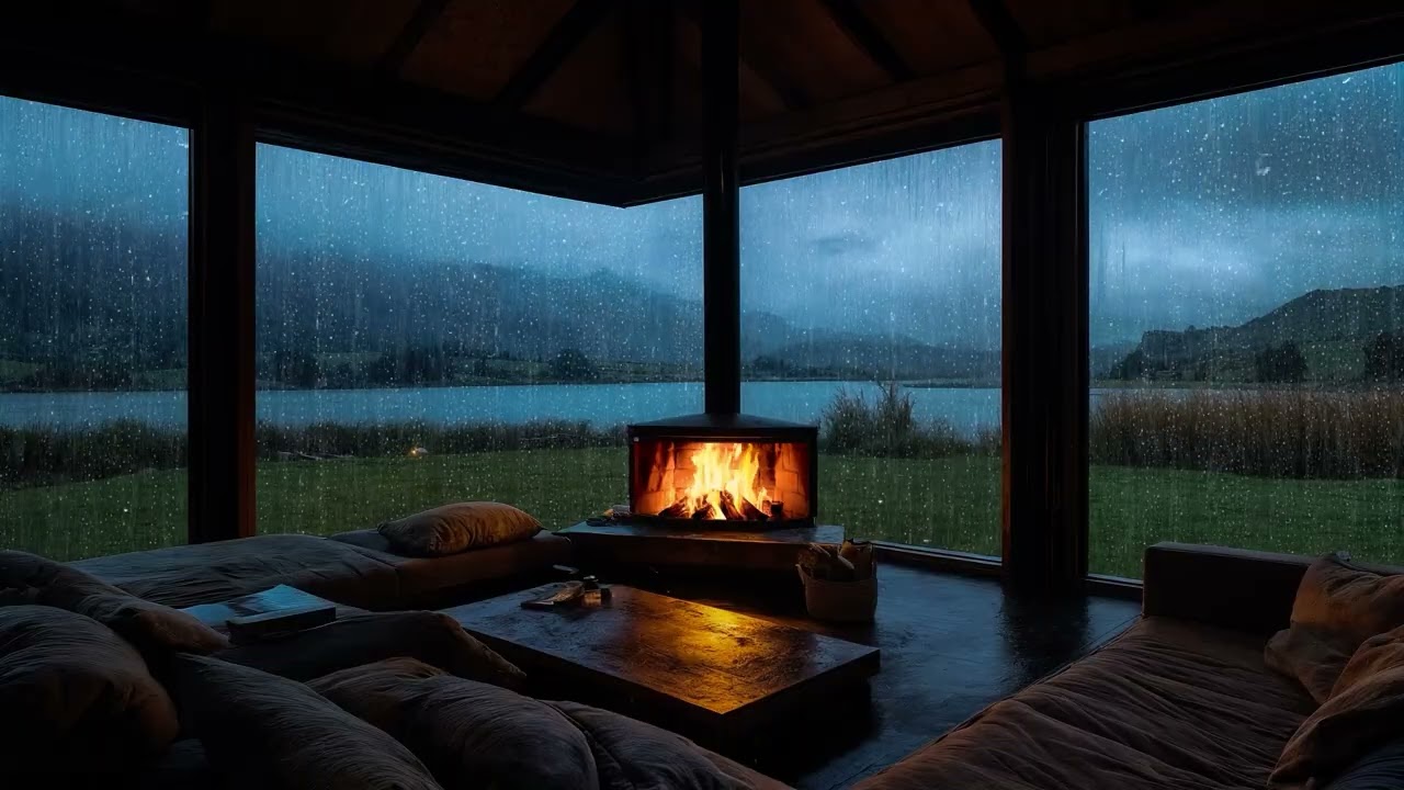 SLEEP IN 5 MINUTES 💤🌧️ Soft Rain & Cozy Fireplace 🔥 Warm Glass Cabin (No Ads)