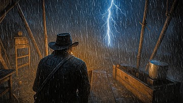 Watching a night-time thunderstorm from a tent | RDR2 ASMR