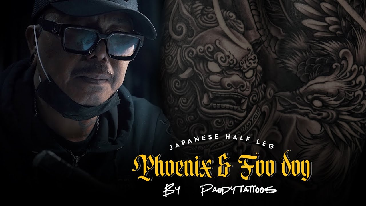 JAPANESE FOO DOG & PHOENIX HALF LEG DONE BY PAUDY_TATTOOS!