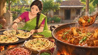 Download lagu Nalli Nihari & Butter Naan in a 90s Indian Village 🍲| Ghibli-Style Cooking | Slow cooking 