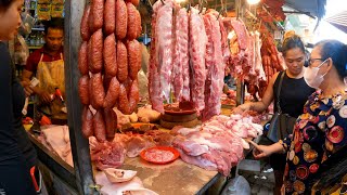 Morning Cambodian Food Market Scenes - People Lifestyle, Pork, Fish, Vegetables & More