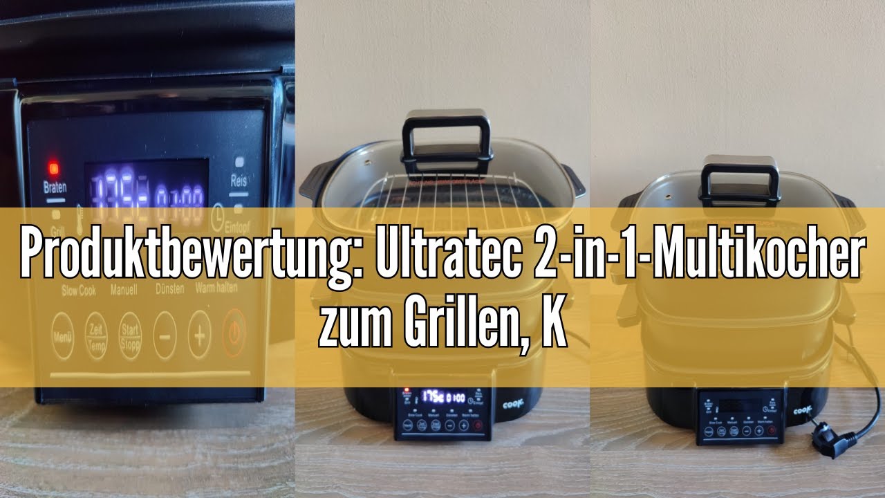 Ultratec 2-in-1 multicooker voor grillen, koken en stomen, show cooking, gelijkmatig verwarmende gegoten verwarmingsplaat, incl. grillplaat, stoompan, pan & deksel, antraciet
