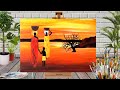 African Sunset - Easy Acrylic painting on canvas for Beginners