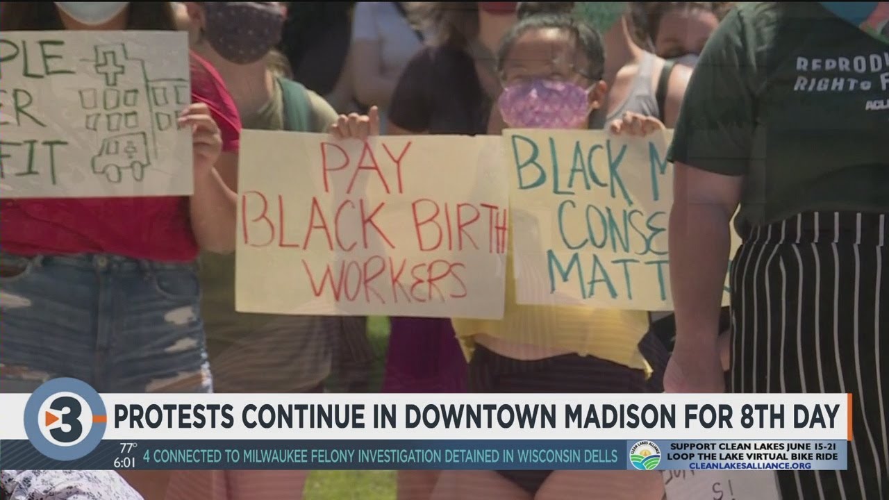 Protesters march to SSM Health St. Mary’s Hospital on eighth day of Madison protests