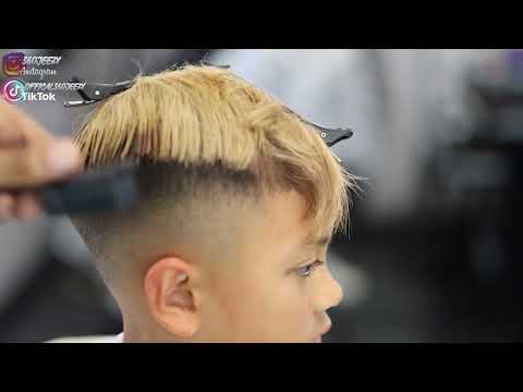 HAIRCUT TUTORIAL: KID COMBOVER MID FADE | BLONDE TOP | HARD PART