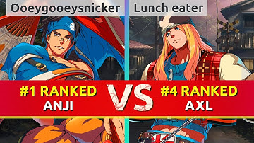 GGST ▰ Ooeygooeysnicker (#1 Ranked Anji) vs Lunch eater (#4 Ranked Axl). High Level Gameplay