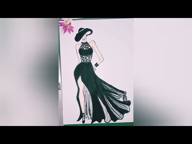 full video, stylish designer dress drawing // fashion designer dress 👗 #poojarsmehndi #art #fashion