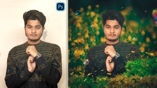 Boy in Aqua Green Field Photo Manipulation in Photoshop cc screenshot 1