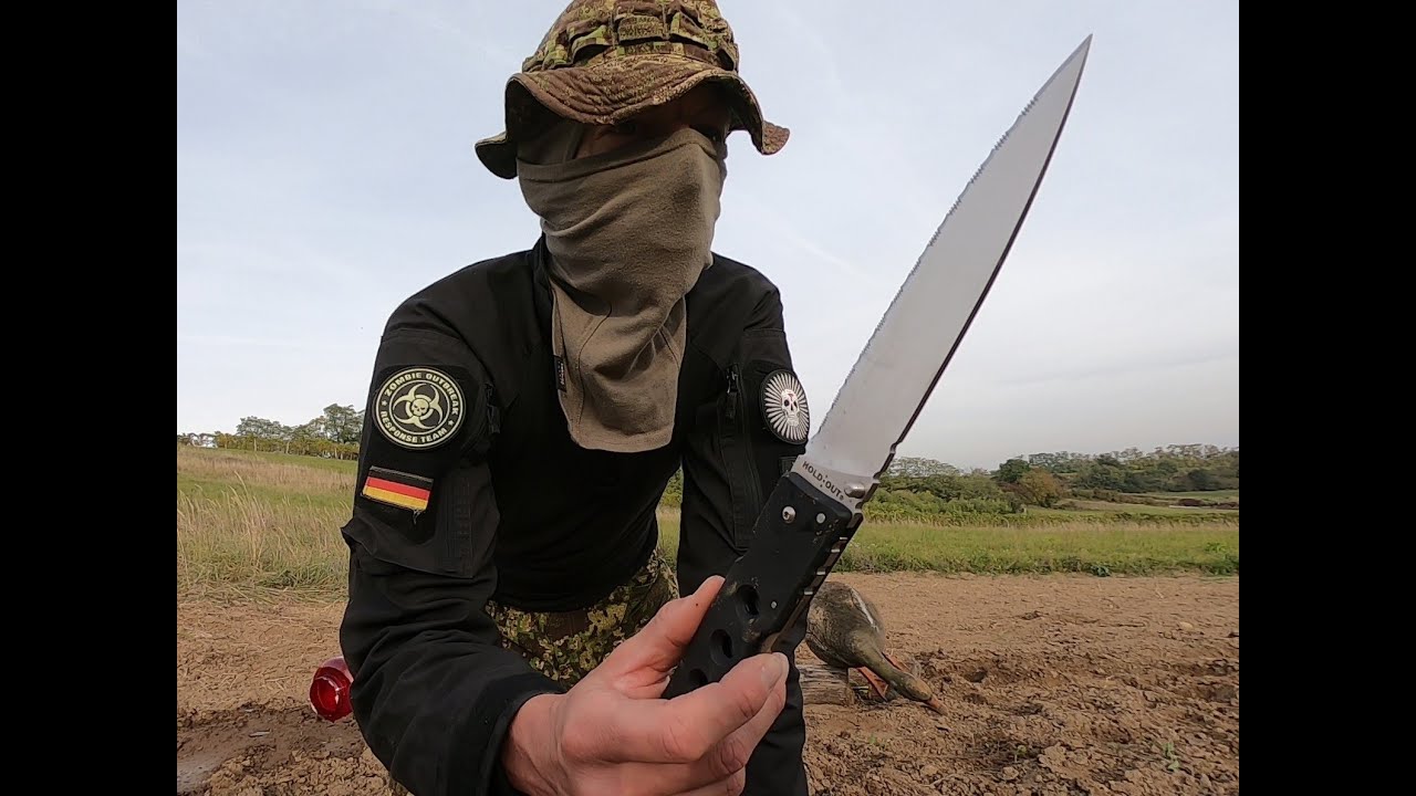 COLD STEEL KNIVES vs CROSSBOW-TARGET-GOOSE, HOLD OUT, SPARTAN, VOYAGER TANTO XL, COUNTER POINT XL