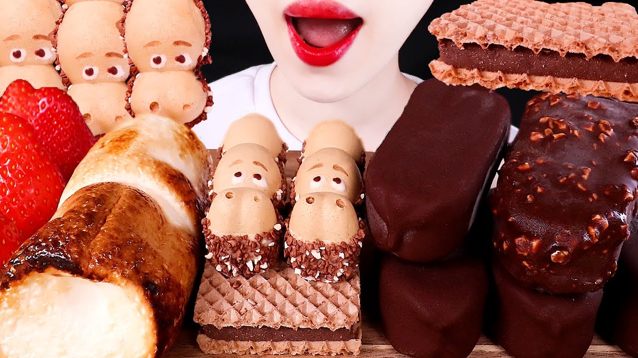 ASMR ROASTED MARSHMALLOW, CHOCOLATE ICE CREAM, WAFER 구운 마시멜로, 초콜릿 아이스크림EATING SOUNDS MUKBANG 디저트먹방