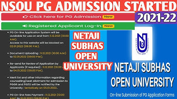 Nsou - Pg admission started 2021-22 || Netaji Subhas open university