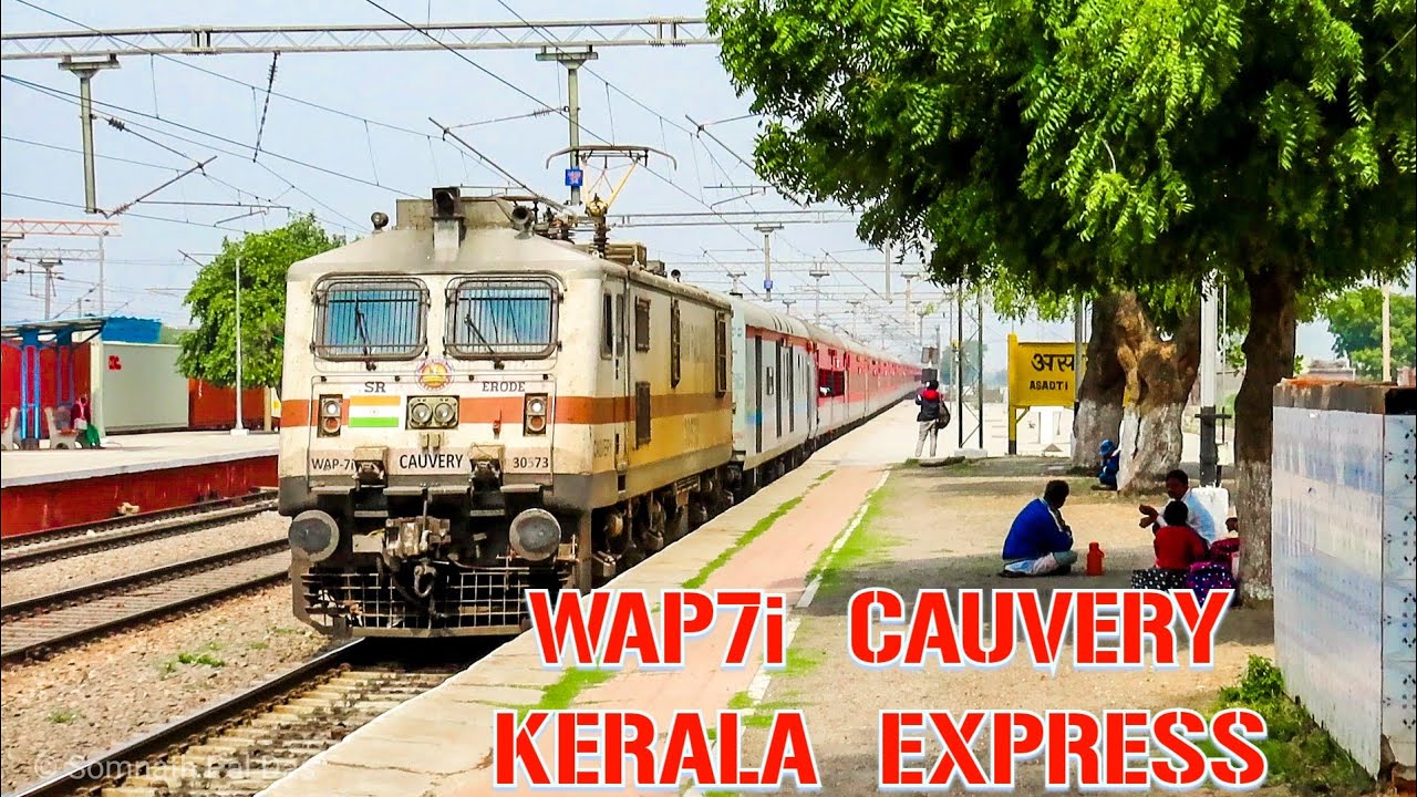 CAUVERY WAP7i hauled new shiny LHB KERALA EXPRESS thrashing ASAOTI | High Speed Doorplating Hool Exp