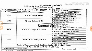 BNMU B.Ed PART 2 EXAM PROGRAM AND CENTER LIST # Samrat Sir