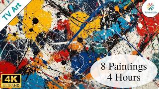 Jackson Pollock Style Abstract Artwork in 4K | TV Art Screensaver | 8 Paintings 4 Hours