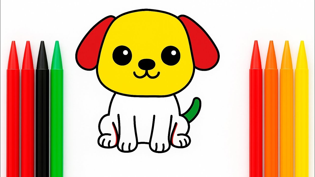 Kido Color Club | Простой рисунок милого щенка для детей | Пошаговое руководство по раскрашиванию...