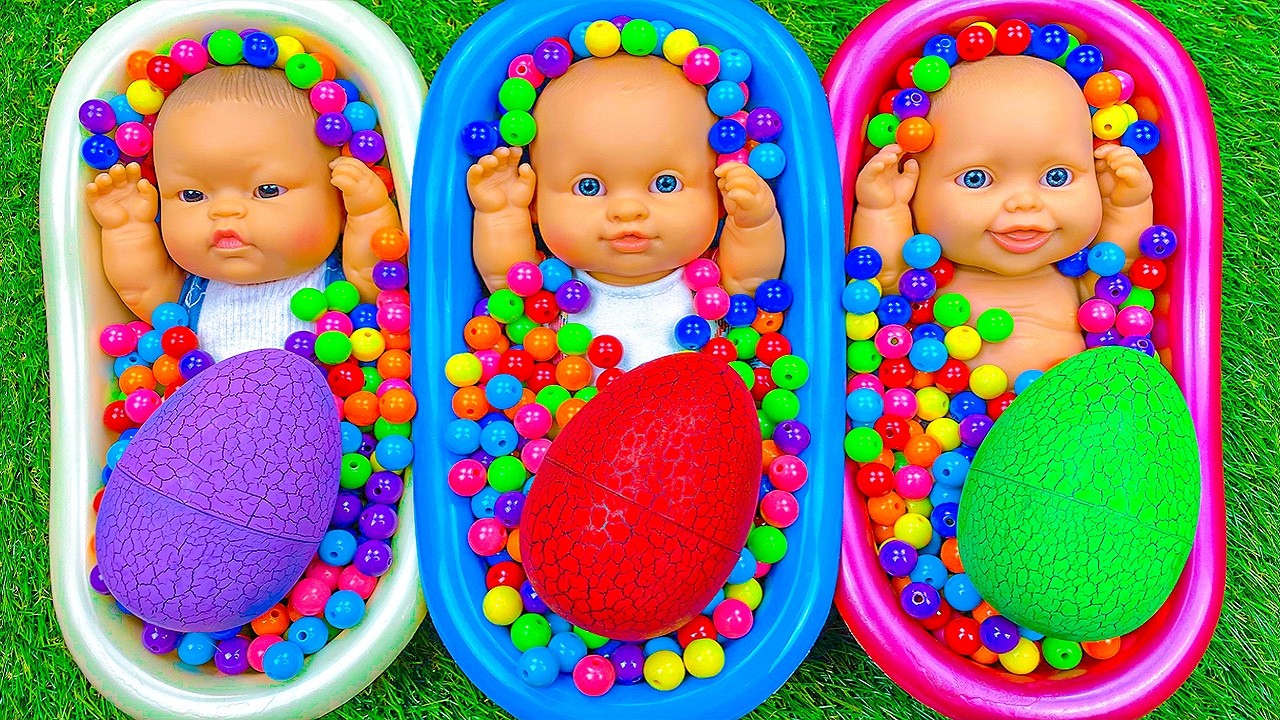 5 Minutes Satisfying Video | Magic BathTubs & Mixing Rainbow Beads with Glitter Dino Eggs ASMR