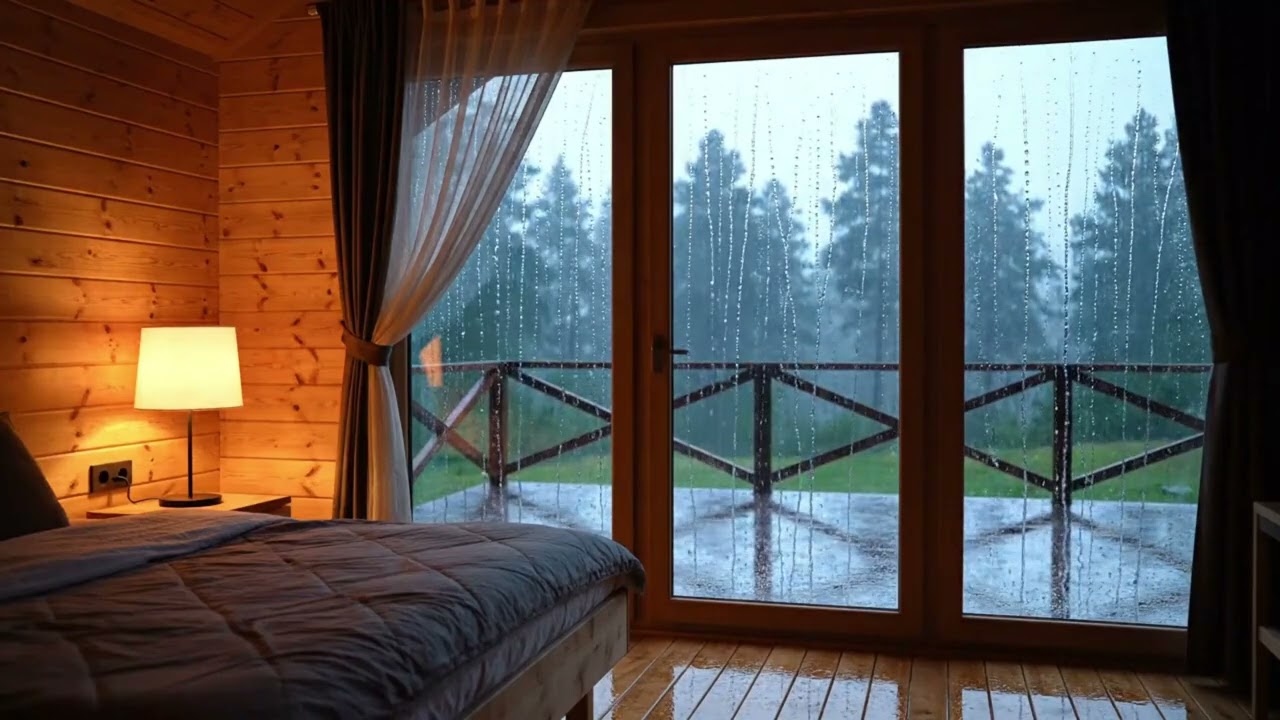 Forest Cabin Rain Sounds – Peaceful Night for Sleep | 1 Hour | Rain ASMR - Leafy Raindrops