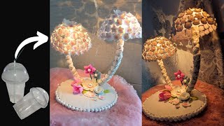 Lamp idea with disposable glass / Handmade lamp idea / Room decoration from waste / Diy Bottle lamp