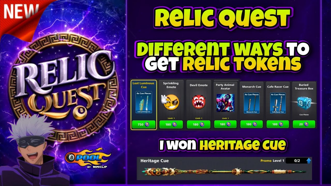 RELIC QUEST IN 8 BALL POOL || DIFFERENT WAYS TO GET FREE RELIC TOKENS || HOW TO USE RELIC TOKENS ?