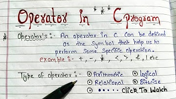 Operators in C programming | Classification of operators l Handwritten notes | B Tech | BCA all exam