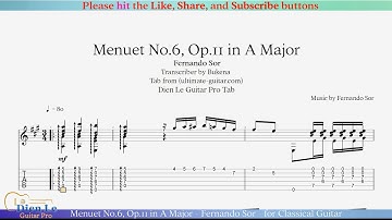 Menuet No.6, Op.11 in A Major - Fernando Sor - for Classical Guitar with Tab