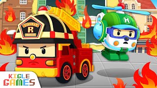 Put Out the Fire! Fire Truck & Helicopter | Robocar Poli Jobs & Occupations | KIGLE GAMES screenshot 5